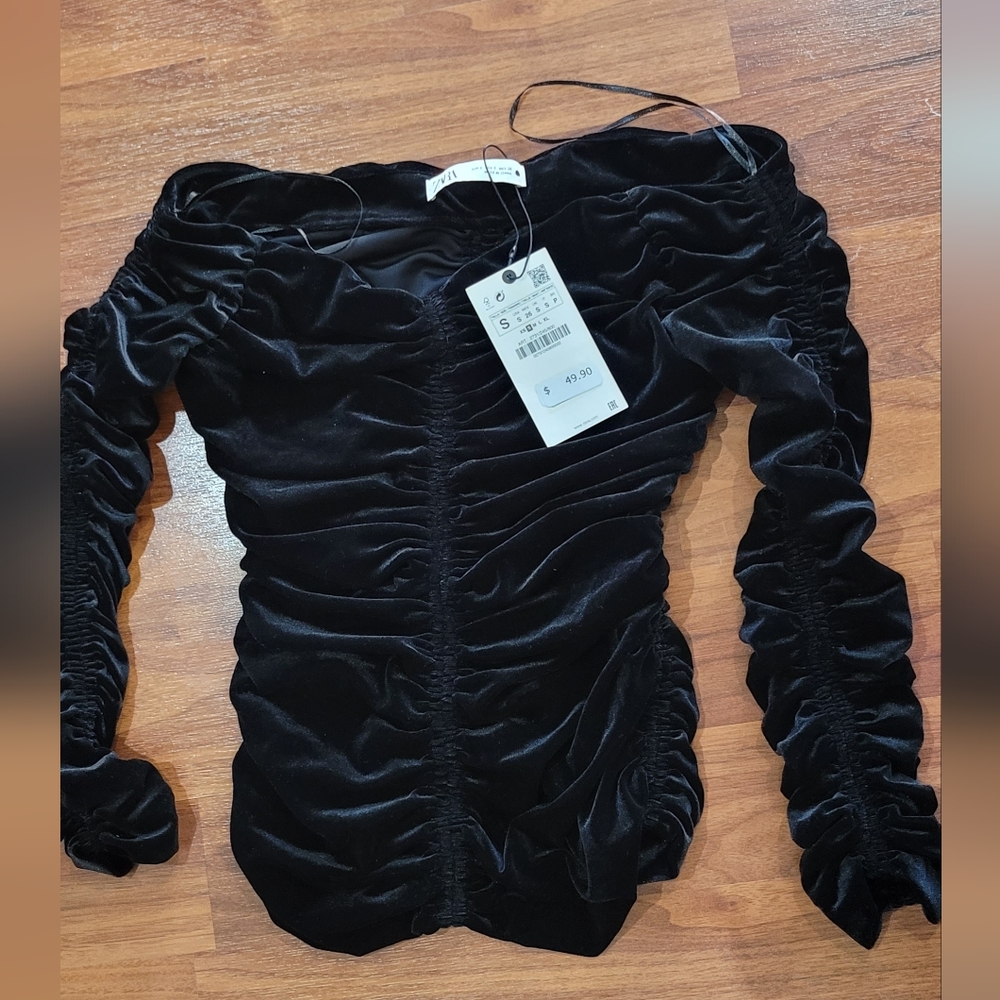 Zara Velvet Long Sleeve Blouse
